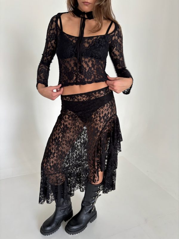 Top de Encaje Transparente Cuello Alto
