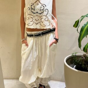 pantalon lino con elastico y puntilla en tobillos