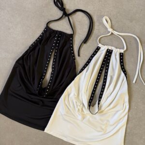 Top Buche Tachas Halter Negro Blanco Fiesta