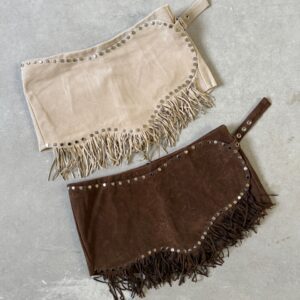 Mini Falda Gamuzada Tachas Flecos Wrap Beige Marrón