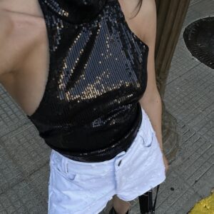 Top Bendita Halter Lentejuelas Negro Espalda Descubierta