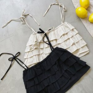 Top Corto Rábida Lace Up Broderie Negro Blanco