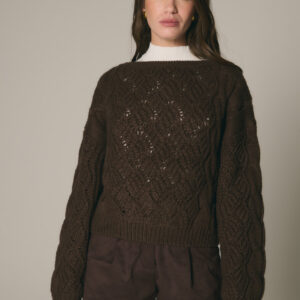 Sweater de lana con diseño de ochos calados y cuello redondo Overwild